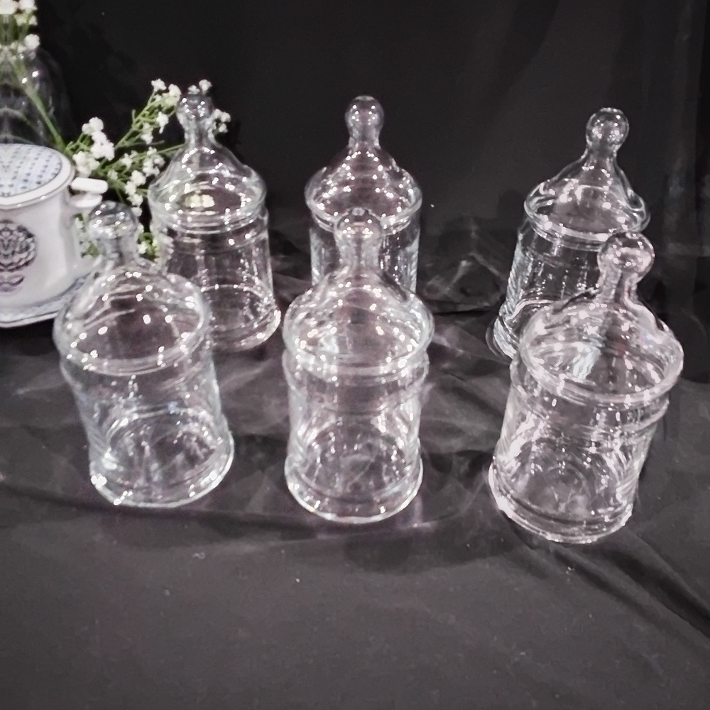 Clear Glass Apothecary Jars with Lids - Set of 6